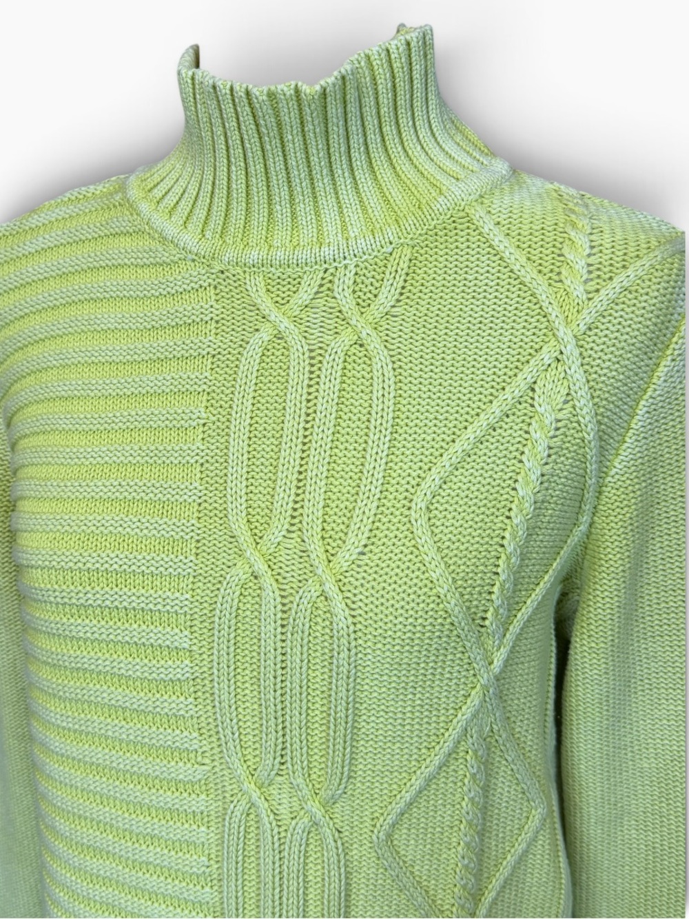 Tribal Jeans Lime Green Cable Knit Mock Neck Special Wash Sweater Size M #2341 - Picture 3 of 7